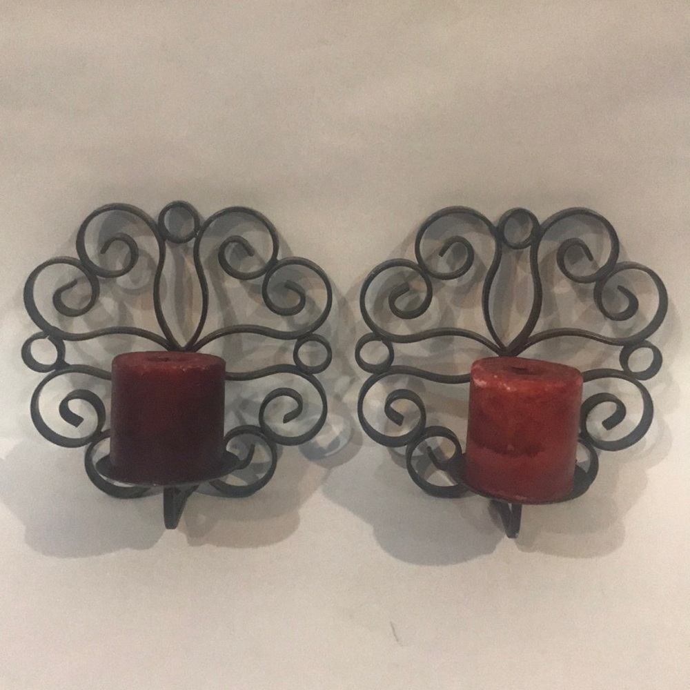 2 Candle Sconces Rustic Metal